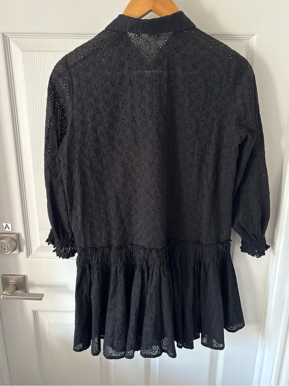 Poupette St Barth Tesorino Embroidered Cotton Eyelet Shirt Dress – Black S/M - Picture 3 of 7